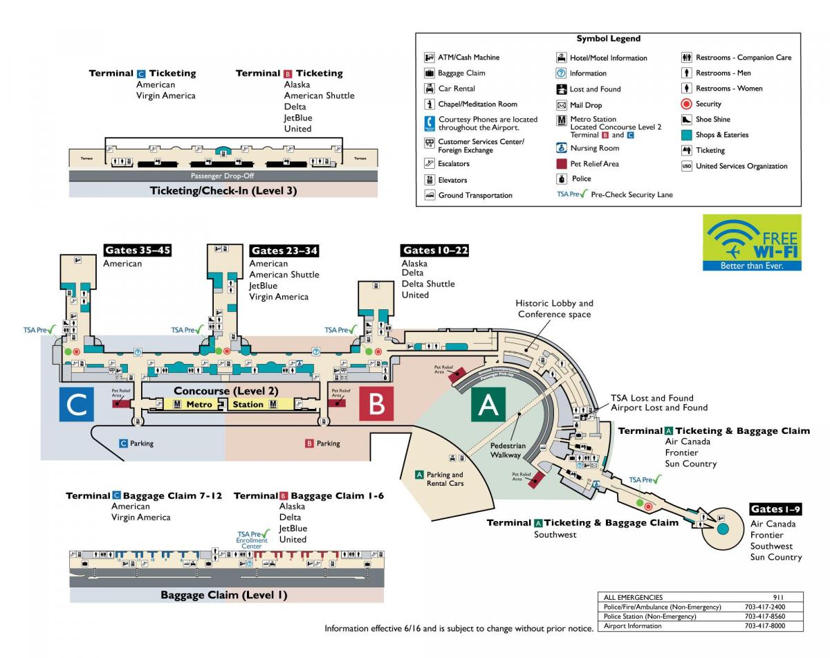 вашингтон реган аеродром мапа