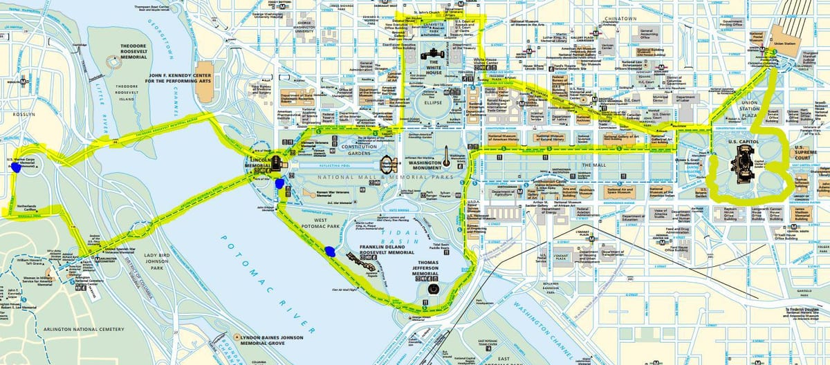 карта на dc споменици во текот на ноќта