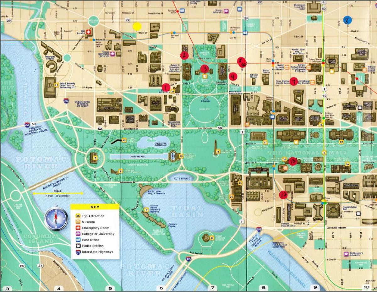карта на споменици во вашингтон