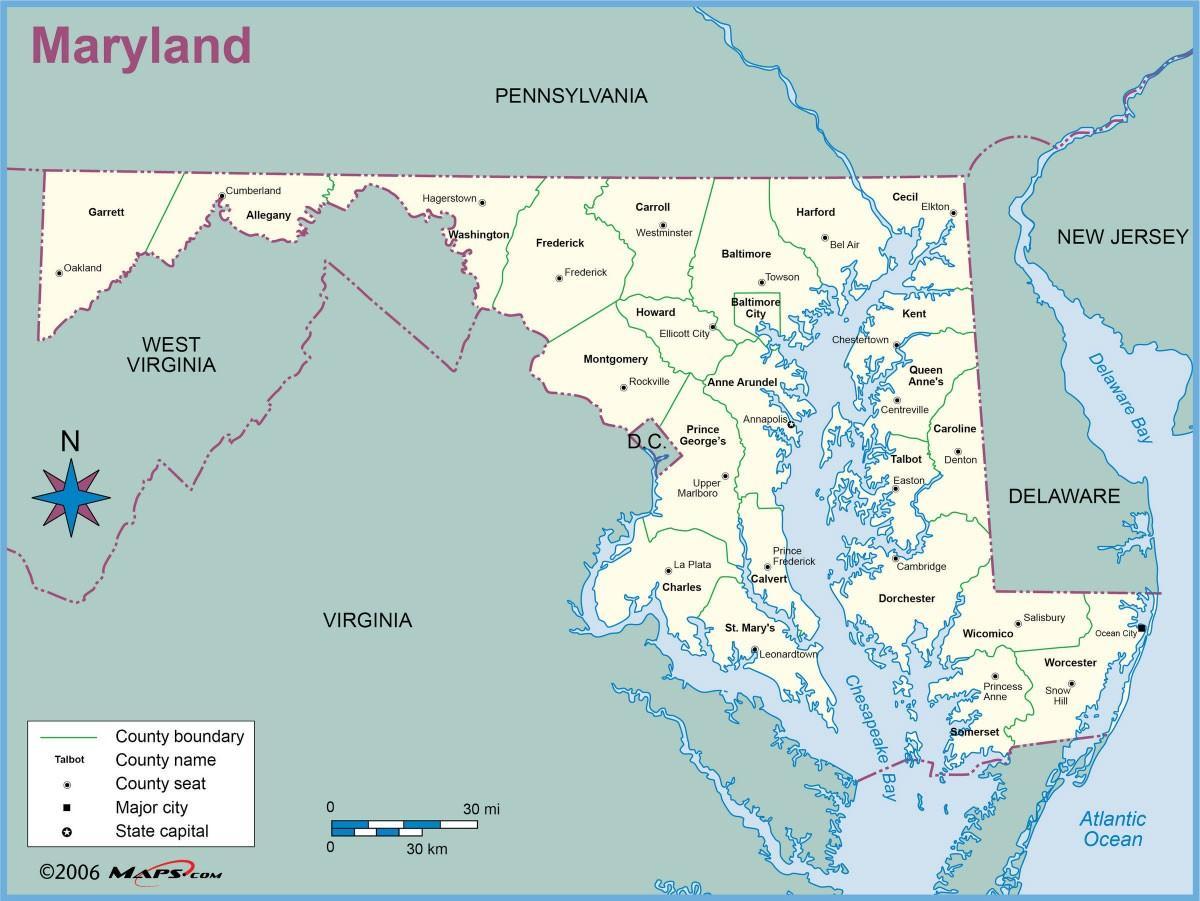 карта на мериленд и вашингтон