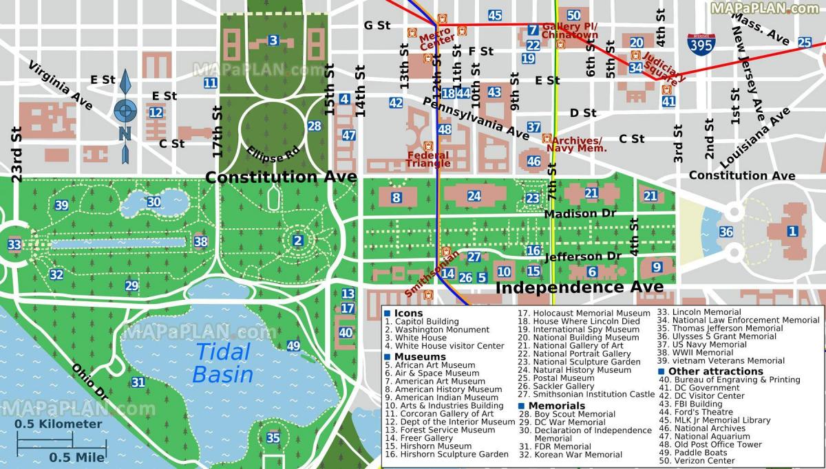 карта на вашингтон центар и музеи